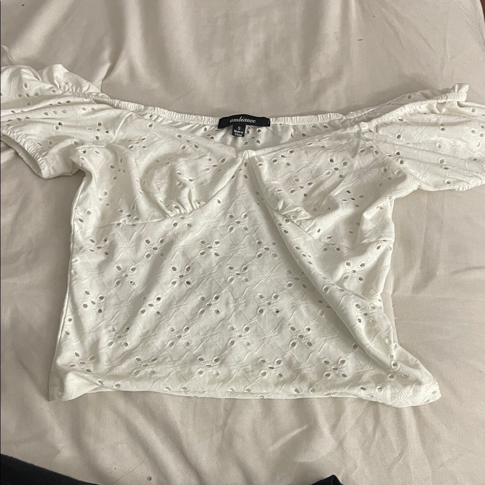 Ambiance Cream Eyelet Off-Shoulder Blouse